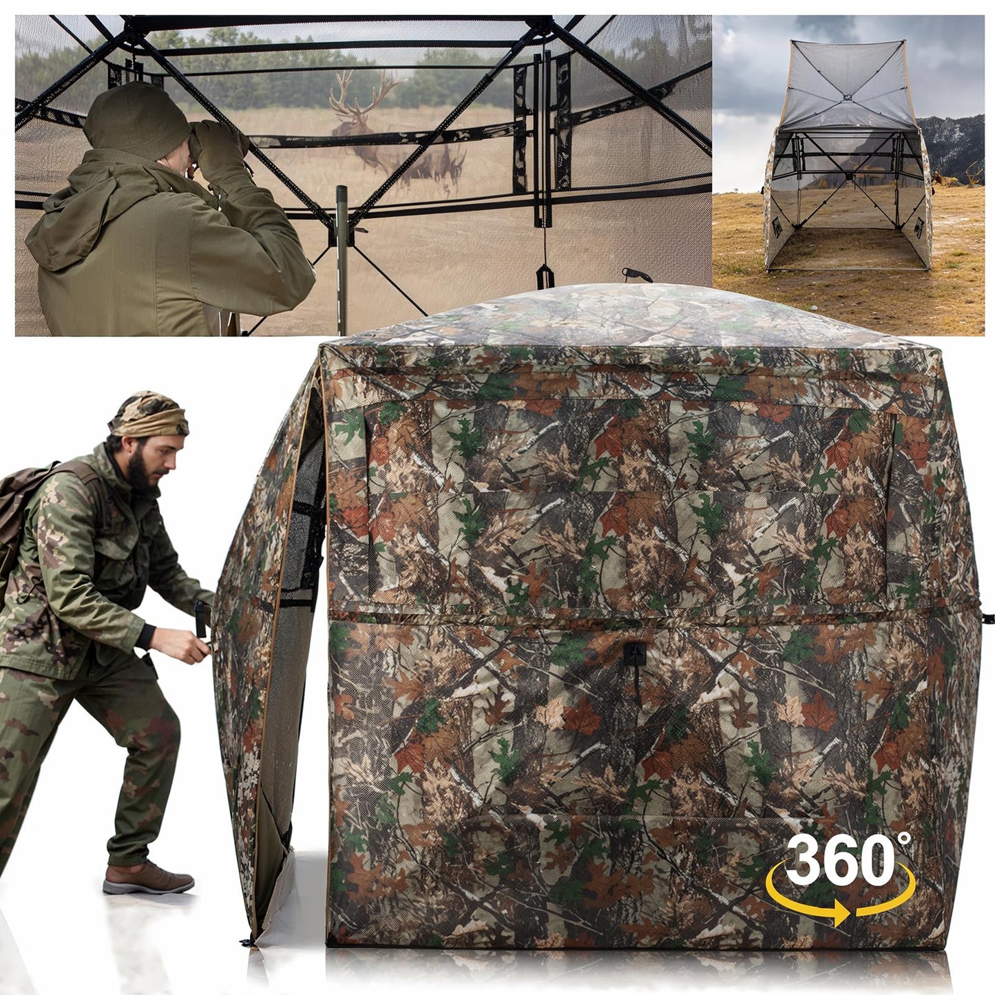 Fishing Waders for Men Women with Boot Hanger, Waterproof Phone Case Size 12 + Hunting Blind 360 Degree See Through Ground Blind - 2-3 Person Pop Up Deer Blind for Hunting with Carrying Bag