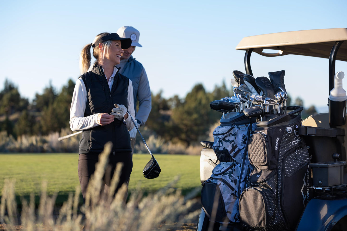 Sun Mountain Women's C130 Lightweight Cart Golf Bag 14-Way Top - 11 Pockets, Smart Dual Strap System, Push-Electric-Riding Cart Compatible Compression Base, 2026 Model - Black Diamond-Black