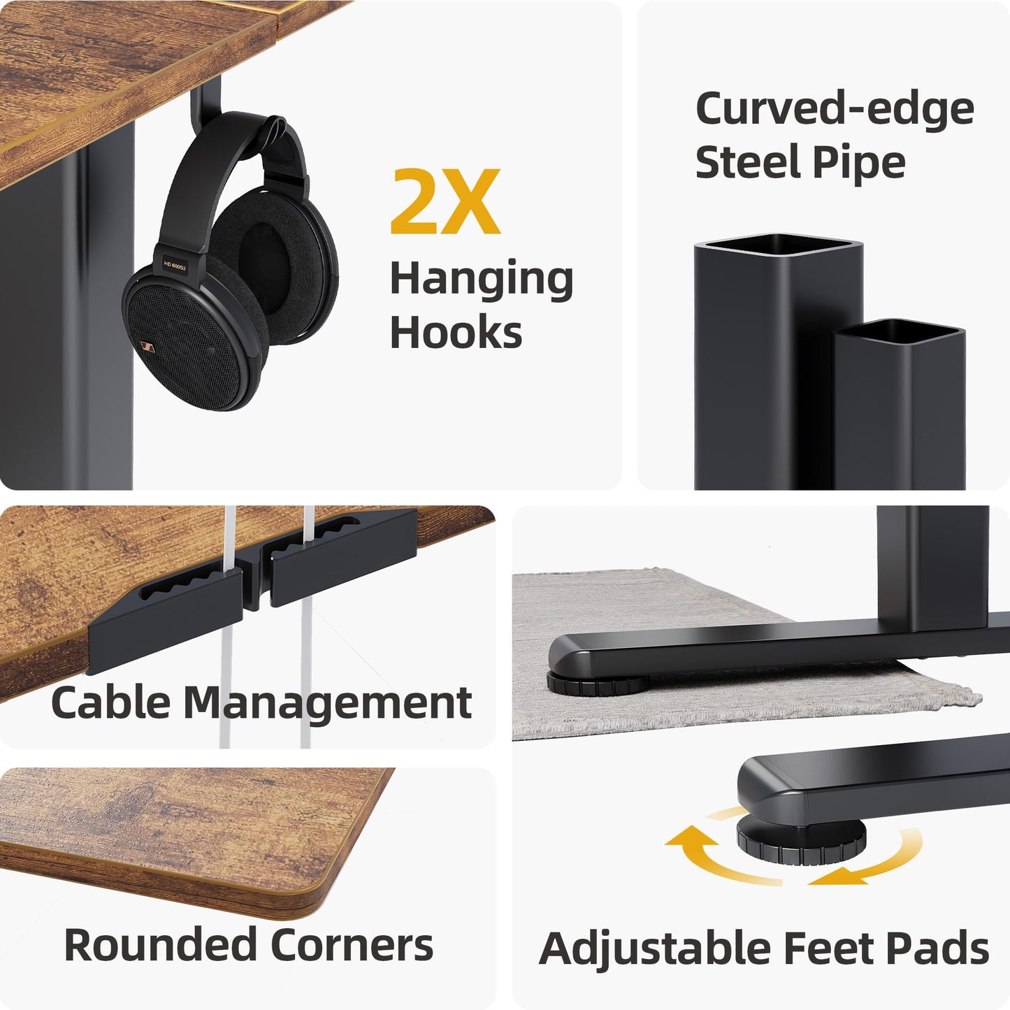 Claiks Electric Standing Desk, Adjustable Height Stand up Desk, 63x24 Inches Sit Stand Home Office Desk with Splice Board, Black Frame/Rustic Brown Top