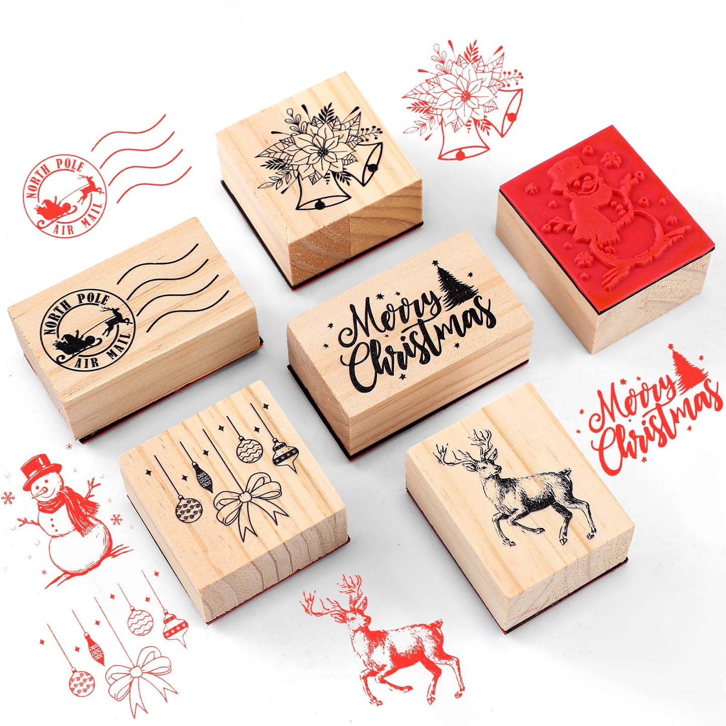 Watersay 6 Pcs Rubber Stamp Set Wooden Rubber Stamp Stamps Vintage Wooden Art Stamps for Crafting and DIY Scrapbooking Card Making Hand Book(Classic)