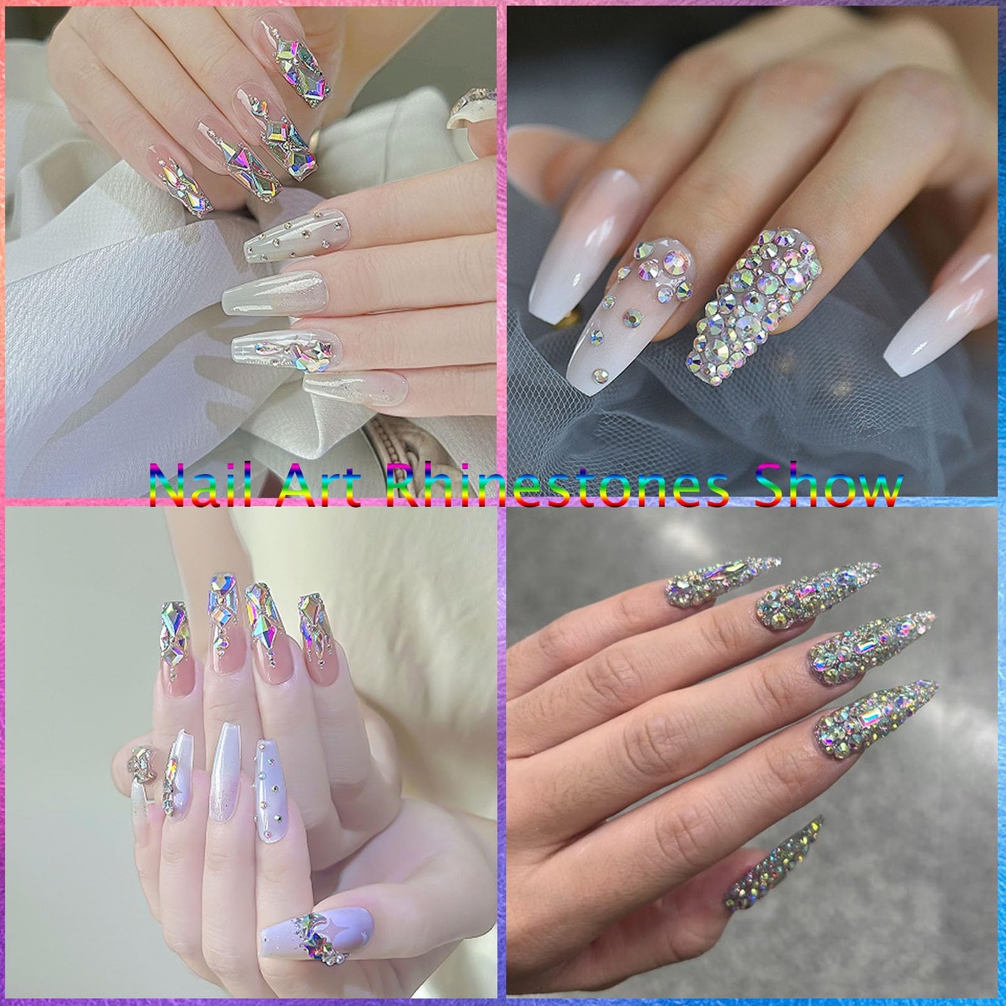 Kaipheiquan Nail Rhinestones Kit, 18 Types of 900 Special-Shaped Nail AB Diamonds & 3200 Flat-Bottomed Nail Rhinestones, 3D Nail Crystal DIY Gemstones for Nail Art Design