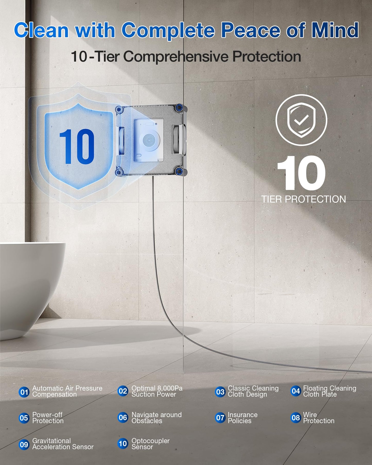 ECOVACS WINBOT W2S Window Cleaning Robot, Intelligent Edge-to-Edge Cleaning with TruEdge Scrubbers, 3 Water Nozzles, 10-Level Safety System, Win-SLAM 4.0 Route Planning, Even Climbing System
