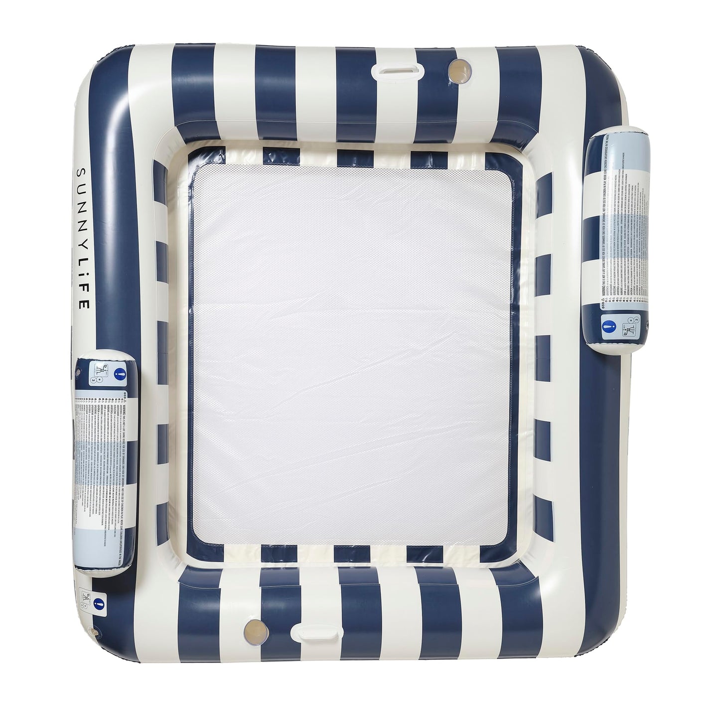 SUNNYLiFE Pool Floats Adult 2 Person Lounger - River Floats for Adults with Cup Holders, Pool Hammock Float for Swimming, Large Floaties for Pool Floating | Le Weekend Navy Stripe