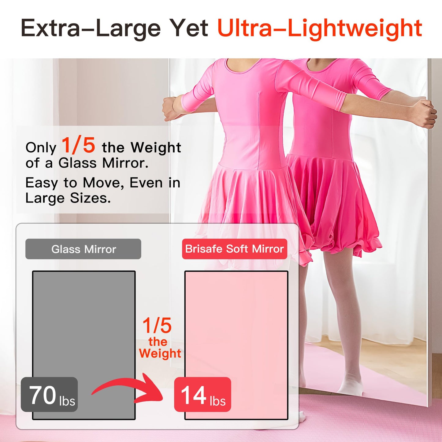 brisafe NanoMirror Space-Saving 360° Folding Full Length Mirror, 71" x 47" Ultra-Large Wall Mounted Shatterproof Foldable Design for Home Gym, Yoga, Dance, Fitness Studio, Silver