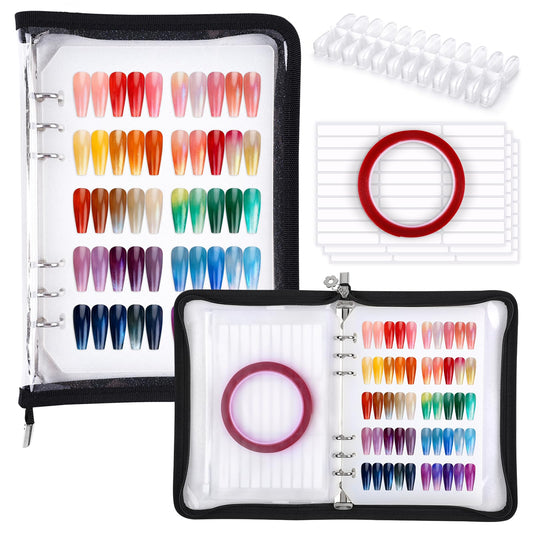 Segbeauty Nail Polish Color Swatches with Zipper, Nail Display Book A5 Binder, Press On Nails Stand with 240 Fake Nails, Polish Swatches Color Display Book Organizer Art Salon Supplies Storage Black