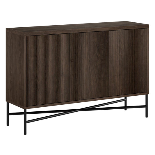Henn&Hart 48" Fluted Sideboard Buffet Cabinet, Modern Ribbed Credenza with 3 Doors, Adjustable Shelves, and Cable Management Cut-Outs for Dining Room, Kitchen, Living Room or Entryway, Rich Brown