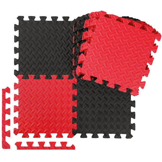 Ecally 100 Pcs 12 x 12 Gym Mat Foam Floor Mats for Home Gym Covers 96 Sq Ft Puzzle Exercise Square Interlocking Carpet Tiles with Border for Workouts Equipment Yoga Pilates (Black,Red)