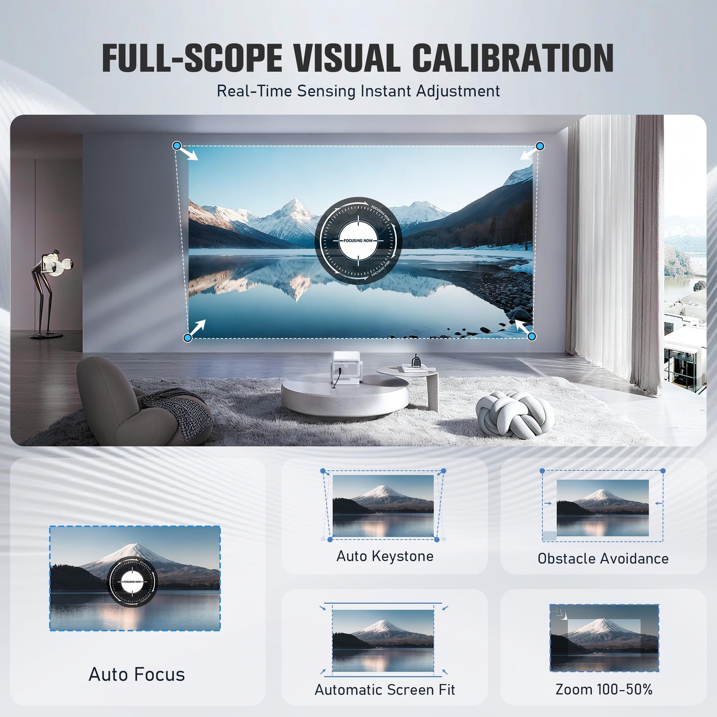 【Officially-Licensed APP & 1800 ANSI】Smart Mini Projector with WiFi and Bluetooth 4K Support, VOPLLS Auto Focus/ Keystone Outdoor Portable Movie Phone Video Proyector for Bedroom/Home/Wall/Ceilling