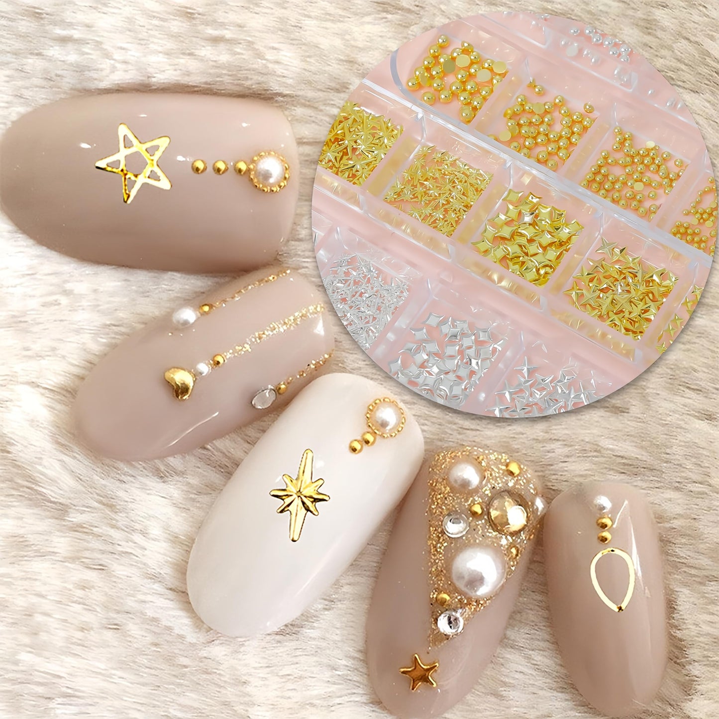 2Box Star Nail Charms for Nails Art 3D Gold Star Nail Charms Metallic Silver Studs Rhinestones Stars Nail Jewelry Decorations Small Round Caviar Beads Nail Supplies for Women Acrylic Manicure Salon