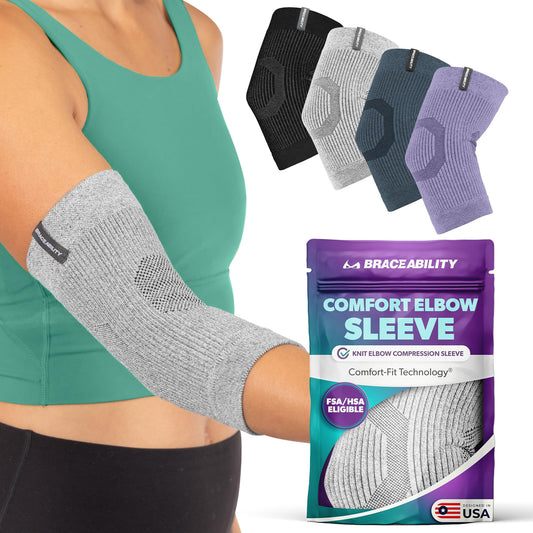 BraceAbility Elbow Compression Sleeve for Bursitis - Olecranon Elbow Brace for Tendonitis, Tennis Elbow, Golfers Elbow, Arthritis, Elbow Pain Relief Arm Sleeve for Women and Men (M - Gray)