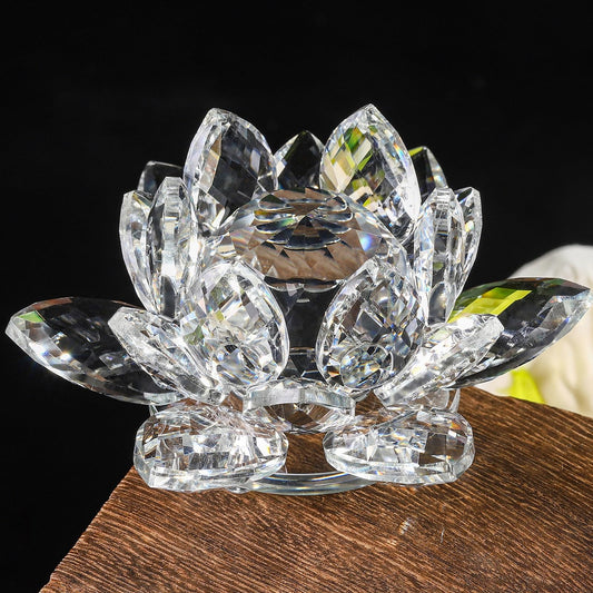 TENGFENG Sparkle Crystal Lotus Flower - 4'' Hue Reflection Clear Crystal Lotus for Feng Shui Home Decor Sun Catcher Ornaments or Paper Weight with Gift Box (100MM) Transparent