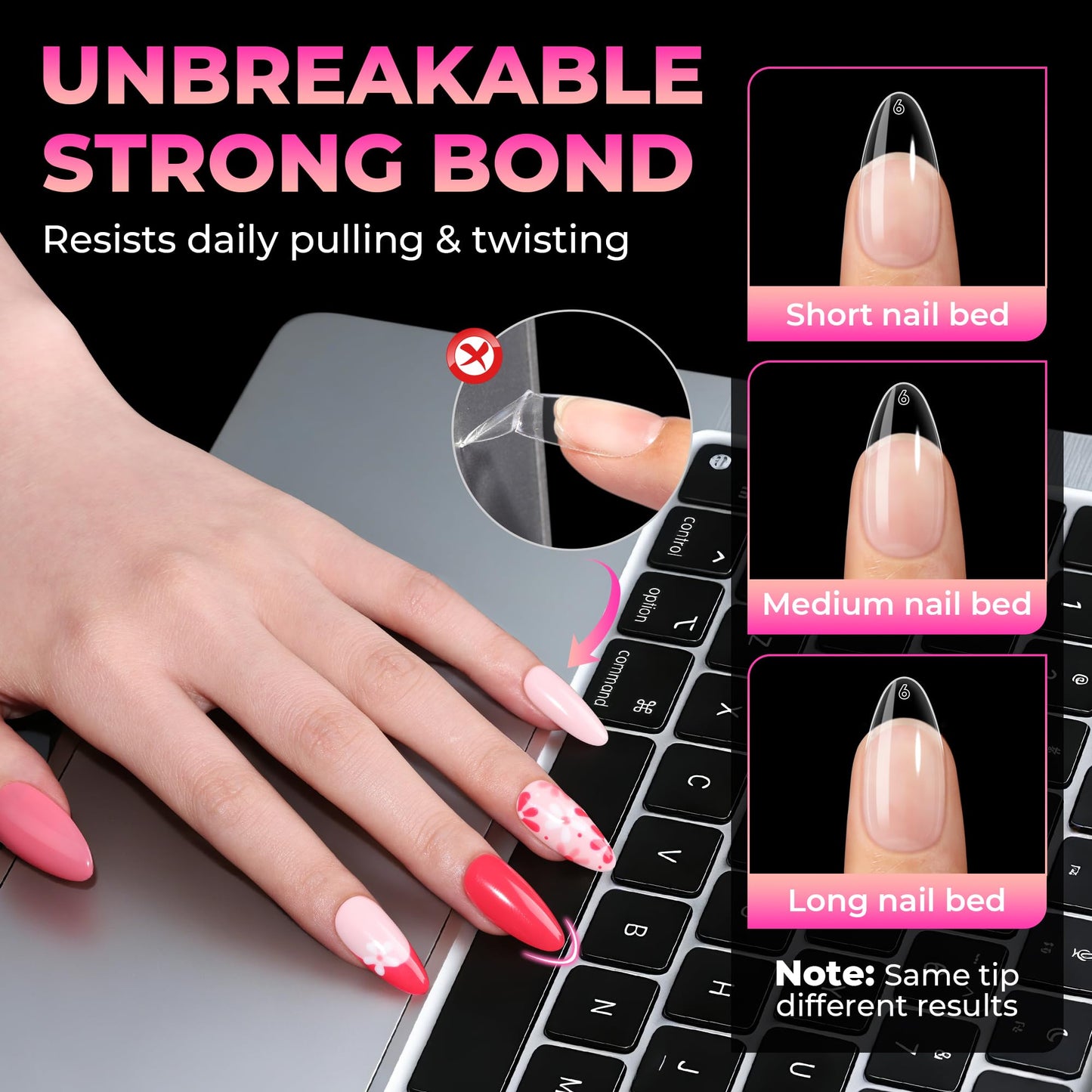 UNA GELLA Almond Nail Tips: 510Pcs Almond Gel Nails Tips 15 Sizes Pre-Etched Full Cover Almond Clear Press on Nails Acrylic False No C Curve Nail Tips for Press on Nail Extensions Home DIY Salon