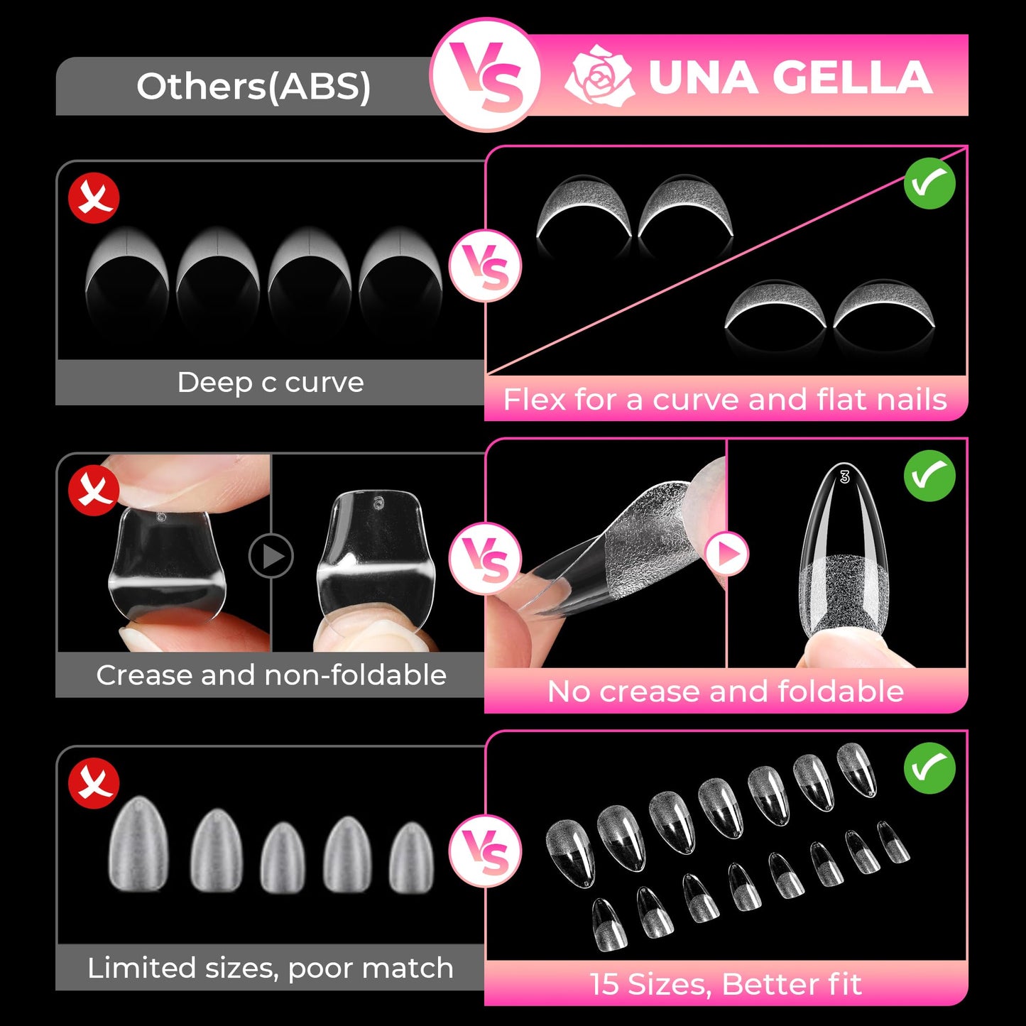 UNA GELLA Almond Nail Tips: 510Pcs Almond Gel Nails Tips 15 Sizes Pre-Etched Full Cover Almond Clear Press on Nails Acrylic False No C Curve Nail Tips for Press on Nail Extensions Home DIY Salon