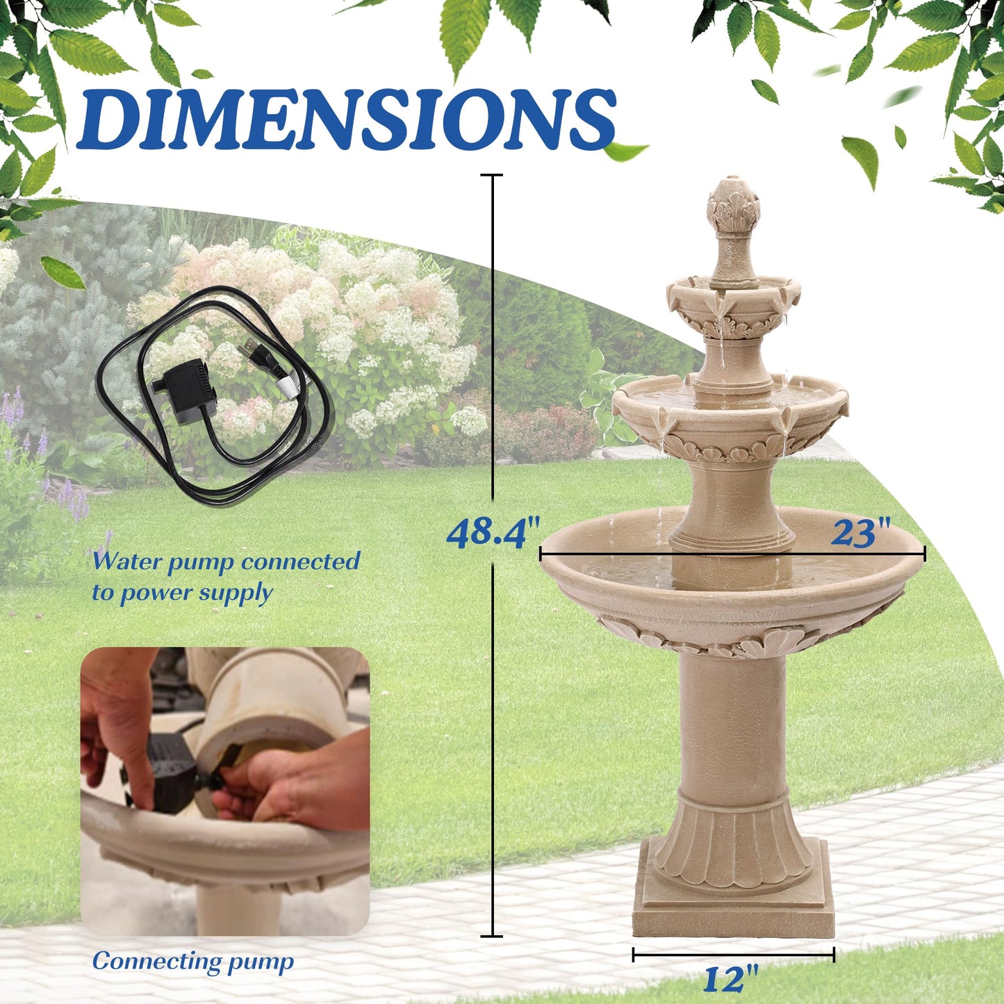 TOBYUL Italian Outdoor Water Fountains Garden Decor - 48.4''H Fountains and Waterfalls Outside, Large Cascading Indoor Floor-Standing Resin Bubbler Fountain Features W/Pump for Patio, Yard and Home
