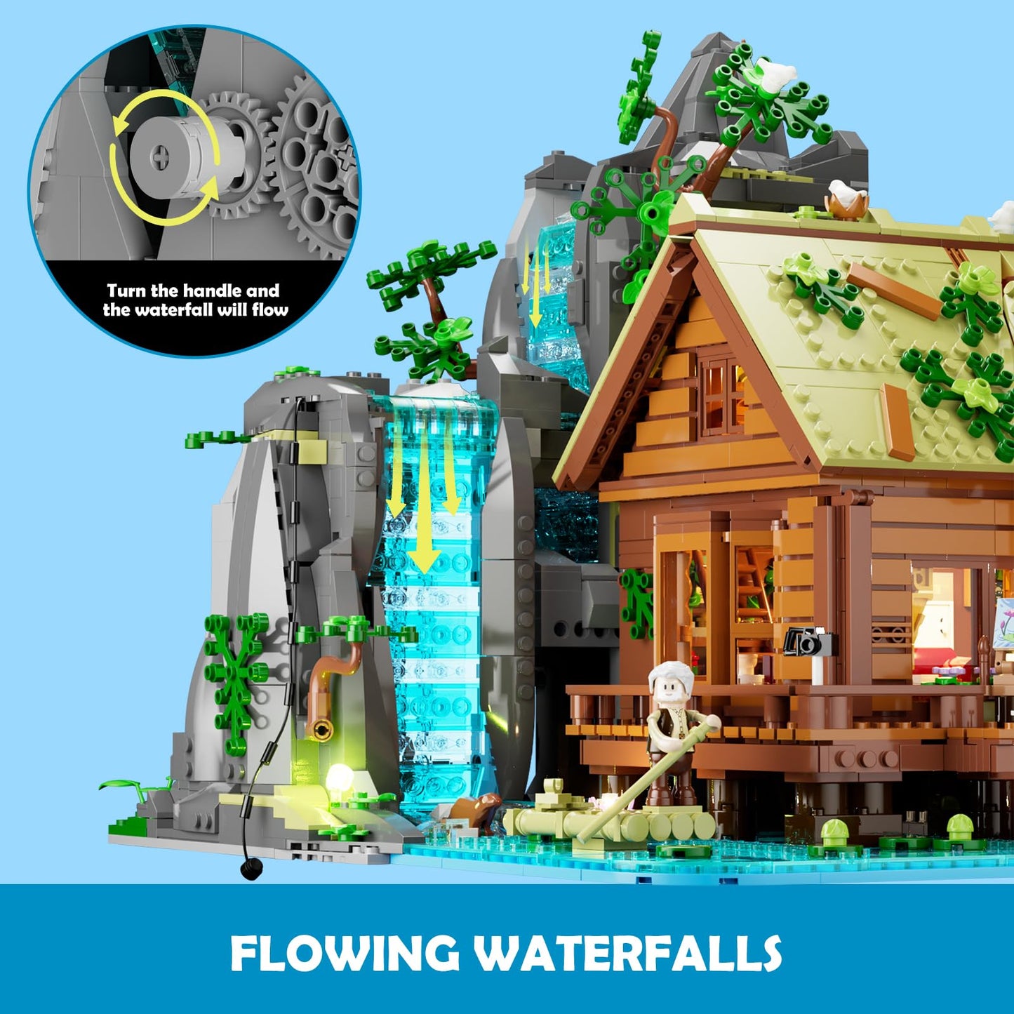 Lumibricks Waterfall-Cabin Lighting Building-Bricks Set - 2539 Pcs Retro Waterfall House Collection LED Light Set for Adults and Retro House Architecture Building Collectors