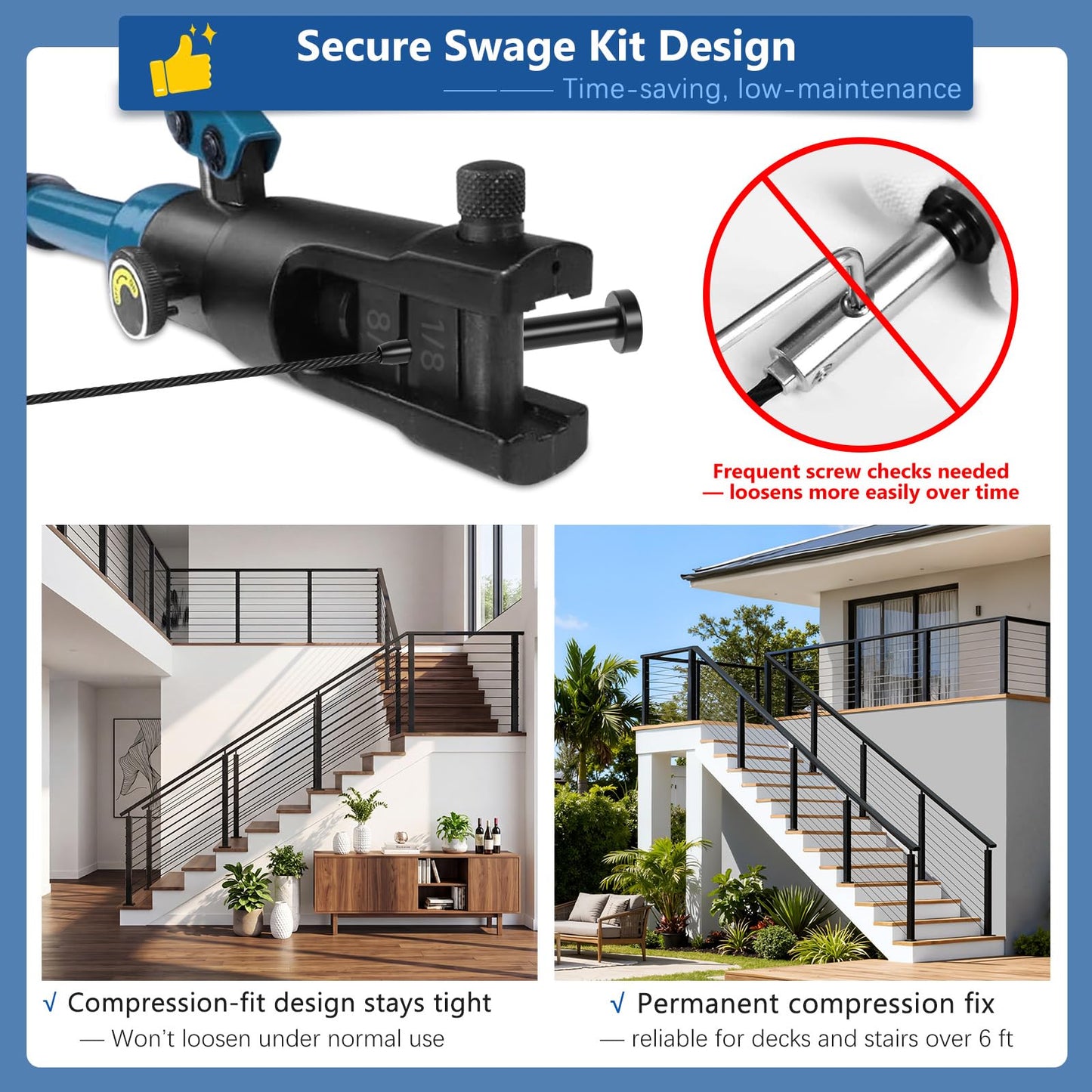Zylorix 12ft-16ft Modular Cable Railing Post Kit 42" T304 Stainless Steel 4 Level Post Kit, Surface Mount Black Cable Railing System for Decks Length Adjustable Easy DIY, 213ft 1/8" Wire(No Handrail)
