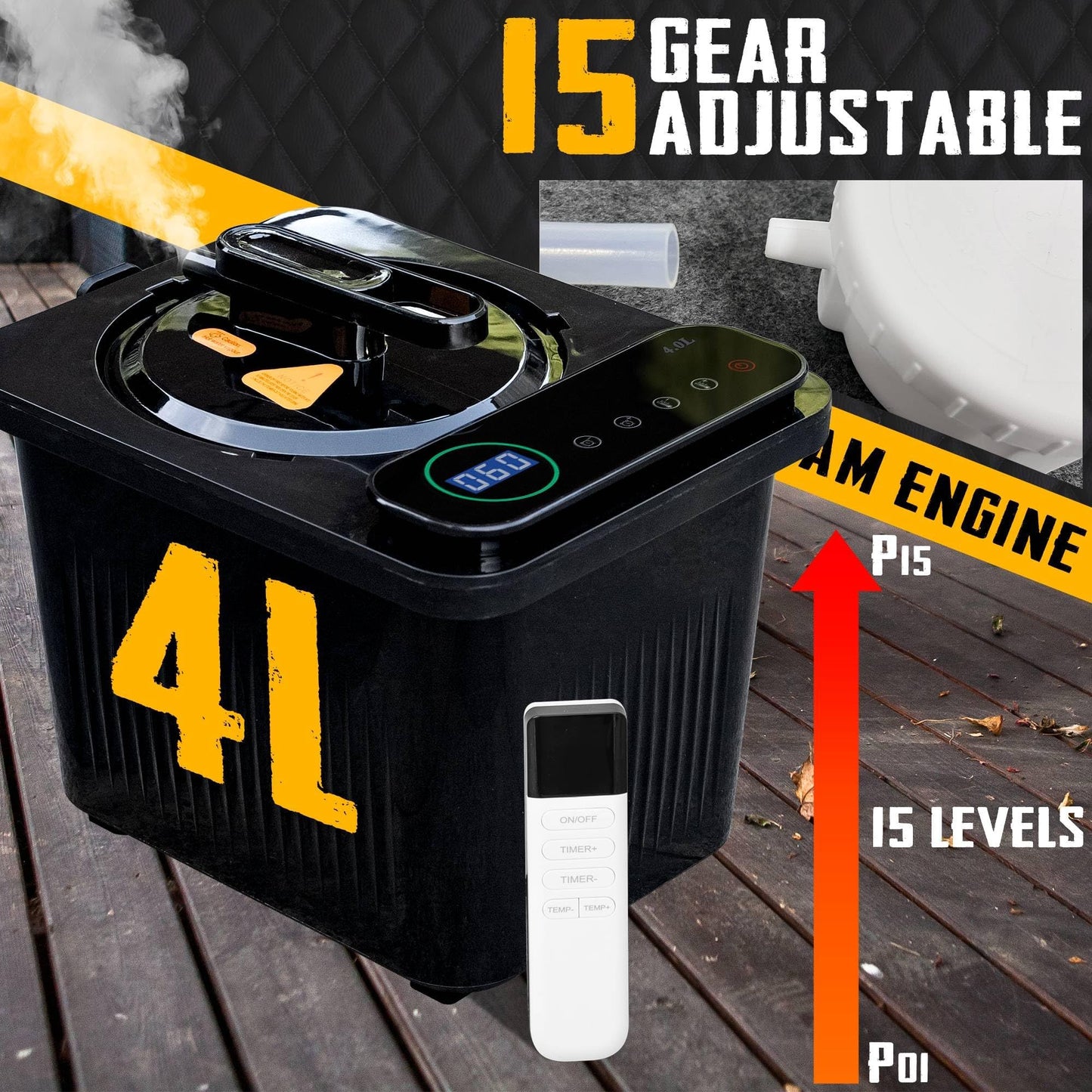 ouluu XL Portable Sauna Box, 4L Steamer Portable Steam Sauna for Home, Personal Sauna with Big Sauna Chair, Remote Control, Black, 1400W