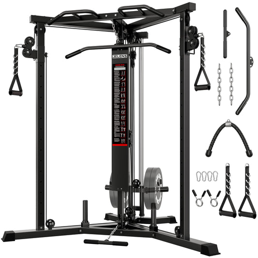 JELENS CC01 Fitness Cable Crossover Machine with High and Low Pulley System, Functional Trainer with with Pull Up Bars and Optional Bundle (Black, CC01 Cable Crossover Machine)