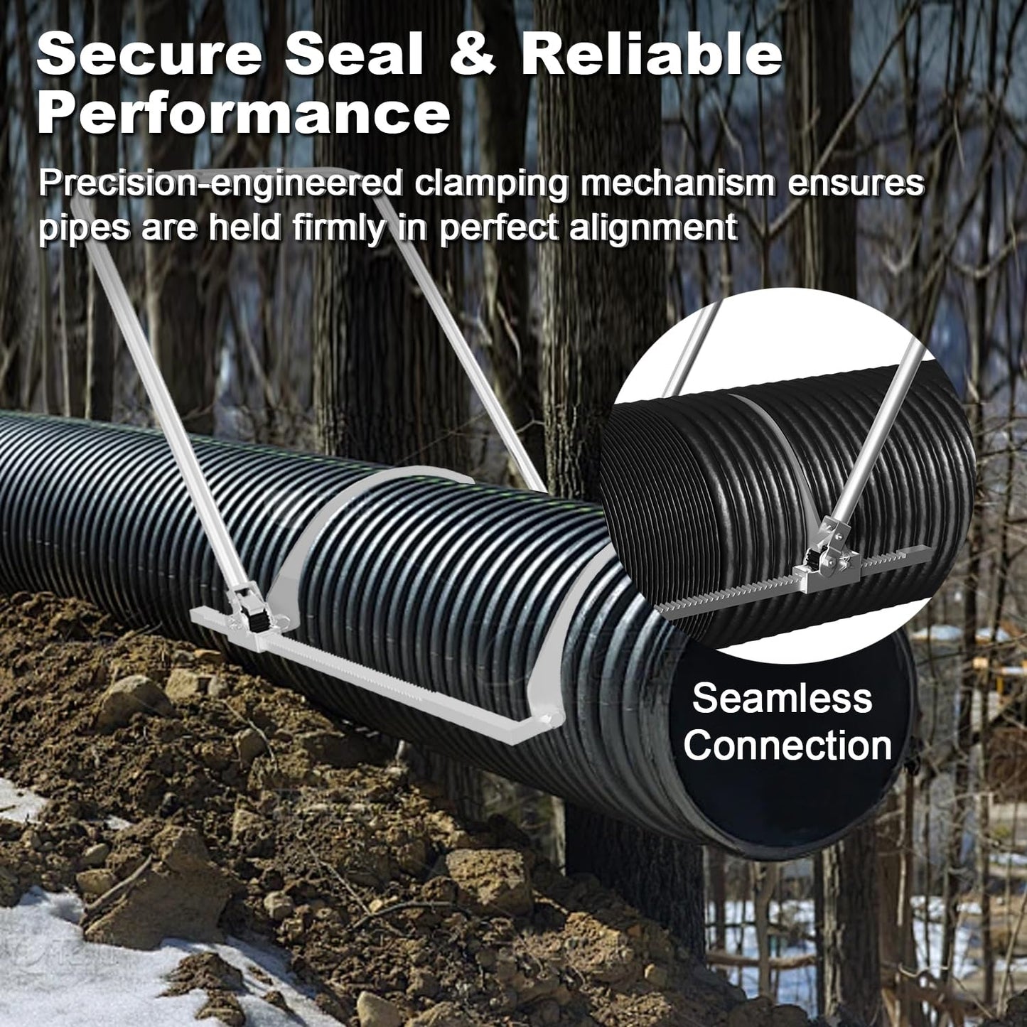 Heavy Duty 200-600mm HDPE Corrugated Pipe Tensioner Tool Kit, Manual Pipe Connector Clamp for Drainage Sewer Construction, Not for Clark Corrugated Pipes