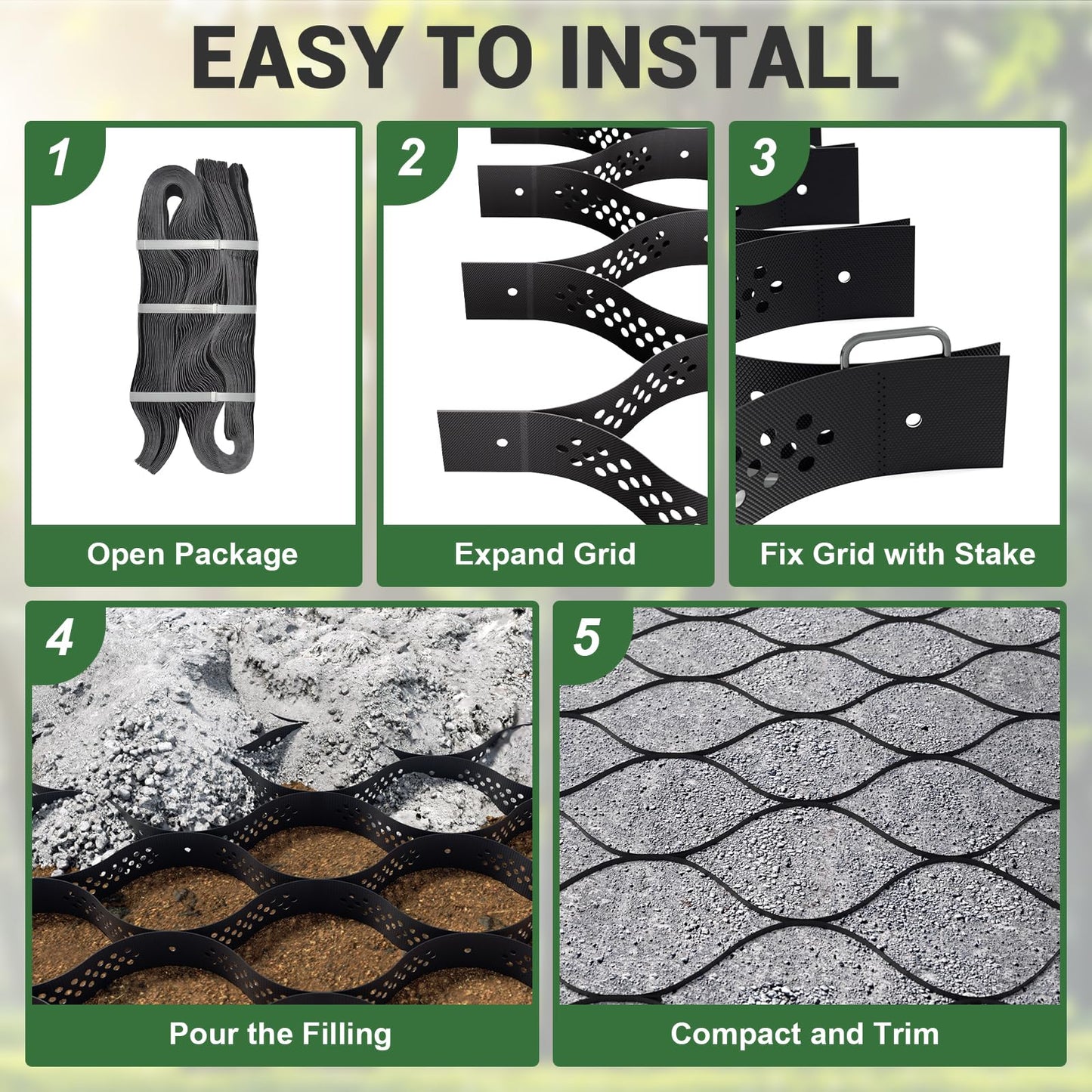 Gravel Grid 4.4x33 FT with 20Pcs Landscape Staples, 2'' Thick Geogrid Ground Grid 2200 lbs per Sq Ft Erosion Control Geo Grid for Driveway, Walkway, Horse Paddock, Patio, Parking Lot, Slope