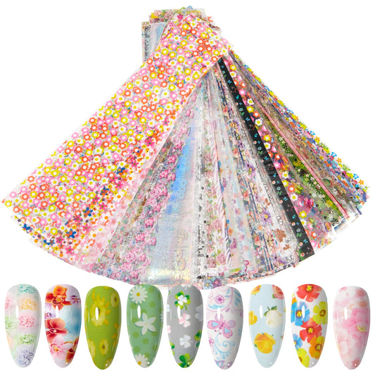 WOKOTO 300 Sheets Nail Transfer Foil Art Kit, Flower Lace Rose Nail Foils Transfer Nail Art Stickers For Nails, Gel Nail Transfer Stickers Decals Wraps Nail Polish Foil Transfer Sheets Set