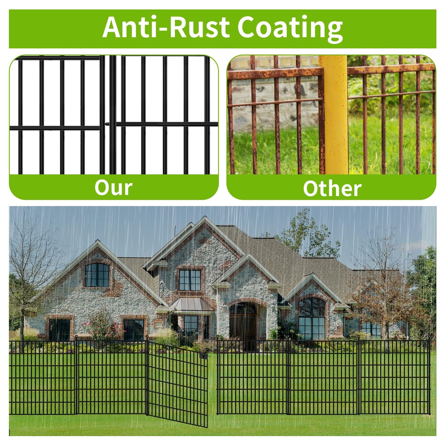 Toolterritary 10 Panels No Dig Garden Fence with Gate, 32 in(H) X24.2 ft(L) Metal Fence Panels, Thickened Rustproof Garden Fencing, Animal Barrier Fence for Dogs, Rabbits, and Patio