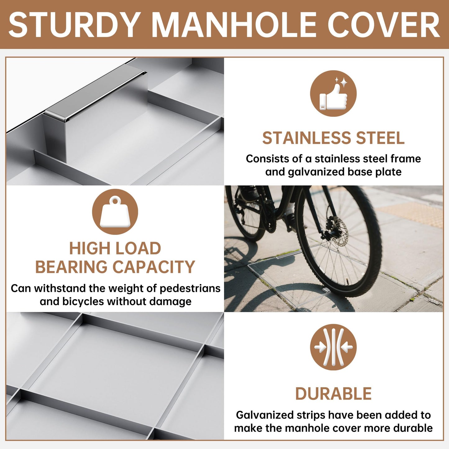 36x36 inch Stainless Steel Invisible Manhole Cover and Frame, Square Recessed Septic Tank Cover with Retractable Handle, for Walkway/Driveway