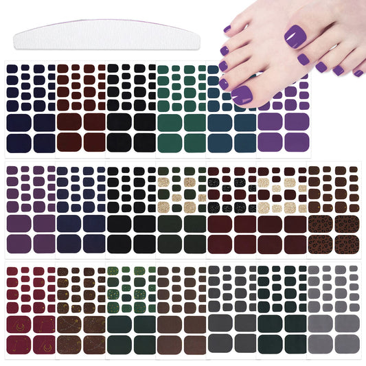 YECIRALA 20 Sheets 440 Pcs Black Brown Toenail Polish Stickers for Women Nail Art Wraps - Full Nail Wraps for Toes