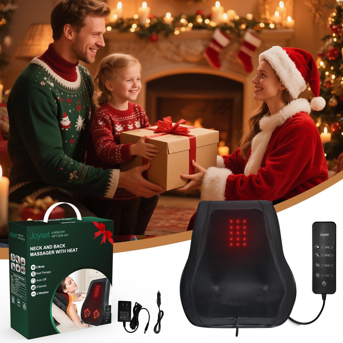 Joyset Back Massager with Heat,Neck Massager for Back Pain Deep Tissue,4D Kneading Shiatsu Lower Back Massage Pillow for Neck Shoulder Legs,Gifts for Mom,Dad,Women,Men