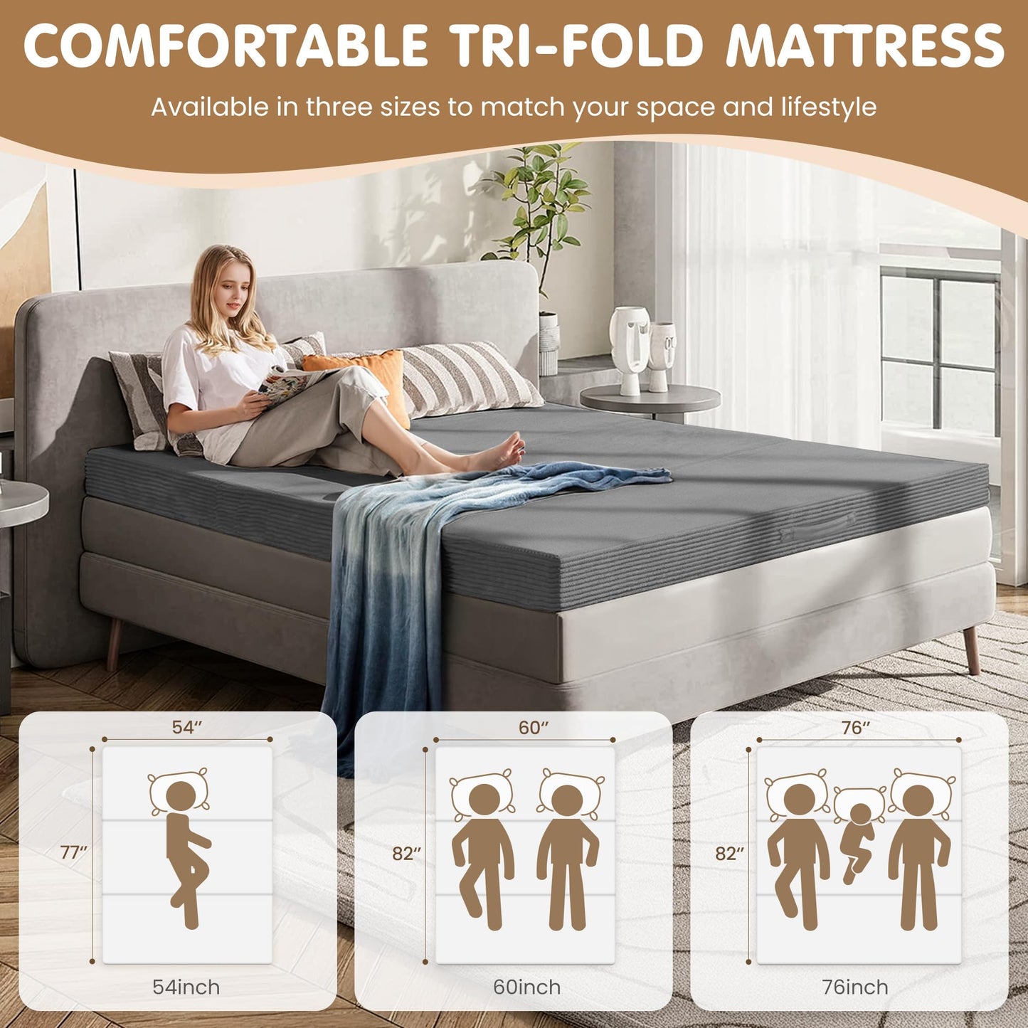 NLDD Convertible Sofa Bed,5-in-1 Tri-Fold Boneless Couch with Removable Armrests & Handle,Corduroy Futon Sleeper Sofa,Floor Folding Mattress Pull Out Bed for Small Space Apartment Living Room Bedroom