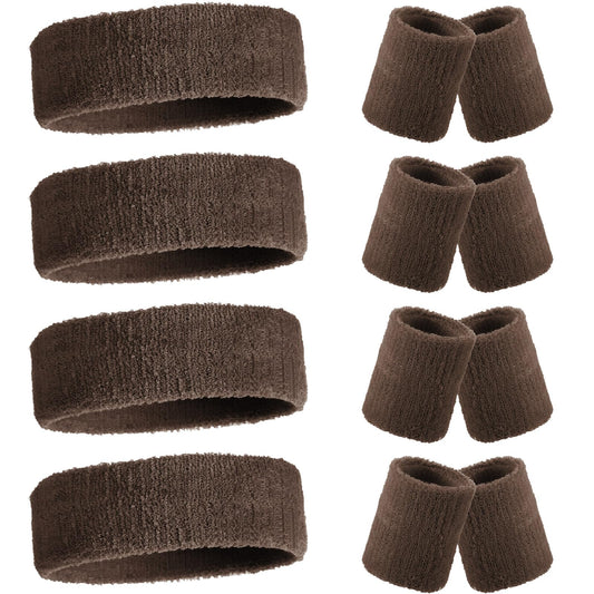 Civaner 12 Pcs 80 90s Neon Sweatbands Soccer Baseball Headbands Wristband Set for Men Women Party Cotton Headbands Terry Cloth Athletic Sweat Bands for Tennis Football Gym Outdoor(Camel)