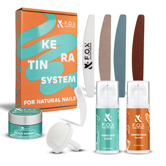 F.O.X Keratin Nail Care Kit – Professional Nail Strengthener & Shine System | Restores Natural Nail Smoothness & Gloss | Manicure Kit with Keratin Cream, Air Powder & Tools