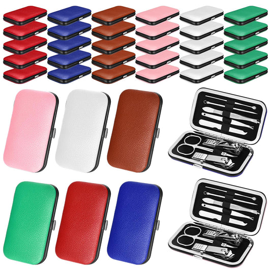 Leriton 30 Sets Bulk Gifts for Women Manicure Set Bulk Professional Nail Care Kit Nail Clippers Kit 8 in 1 Stainless Steel Pedicure Set with Travel Case for Women Men(Litchi Rind Print)