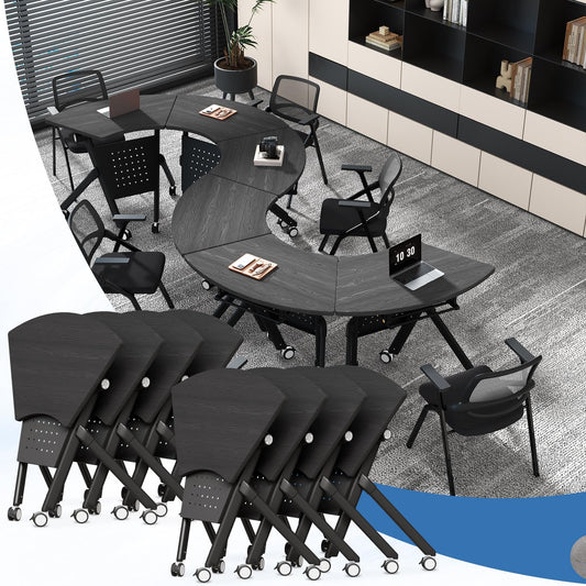 JFazzruit Folding Conference Table,Fan-Shaped Conference Room Tables with Wheels, Mobile Modular Seminar Meeting Desk for Classrooms,Office & Seminar (4, Fan-Black)