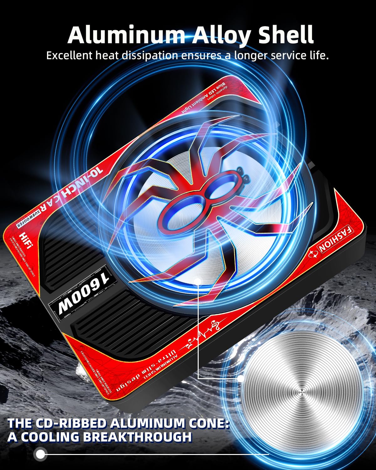 TZGBASS 1600W Slim Underseat Car Subwoofer and Amp Package, Powered Subwoofer with Built-in Class D Amplifier, Blue Ambient Light Switch, Deep Subsonic Bass, Under Seat Subwoofer for Car, Truck & SUV
