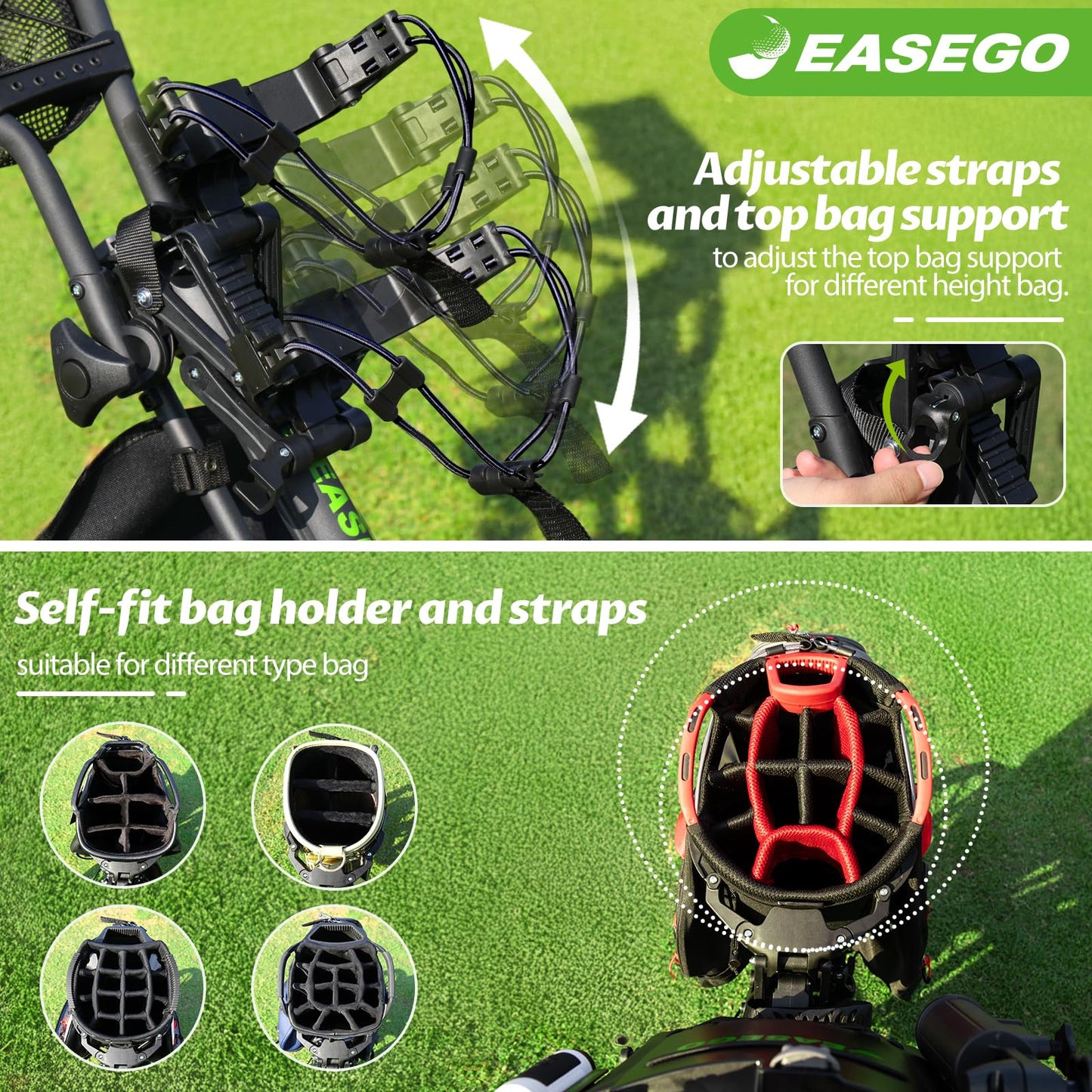 EASEGO Golf Push Cart 3 Wheel : Golf Bag Cart Foldable with Phone Holder/Cup/Umbrella Holder Compact Golf Pull Carts Quick Fold Golf Caddy Push Carts with Large Wheelbase for Different Terrain(Black)
