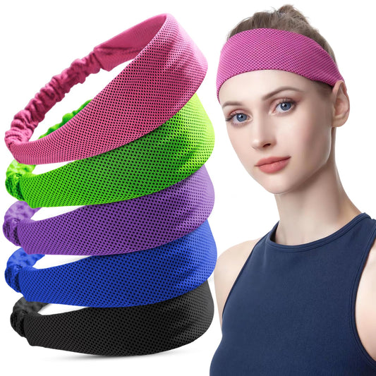 5PCS Cooling Headbands, Stretchy Cooling Sweatbands, Moisture-Wicking Sports Headbands for Women and Men Workout, Yoga, Running, Biking
