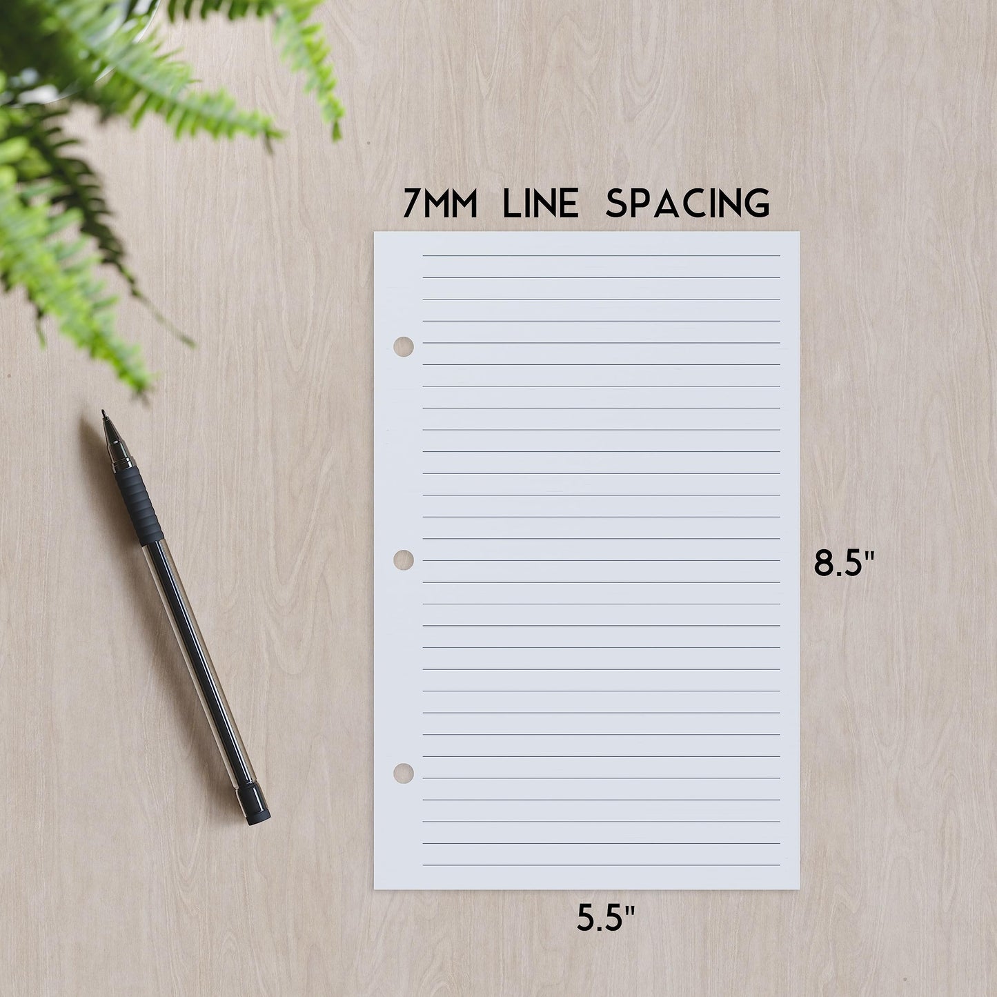Half Letter Lined Paper, 3-Hole Punched, 250 Sheets/500 Pages, 100 GSM, Line Paper Binder Refill, 5.5 in. x 8.5 in., fits in Half Letter 3-Ring Binders, Mini Binder Refill Inserts