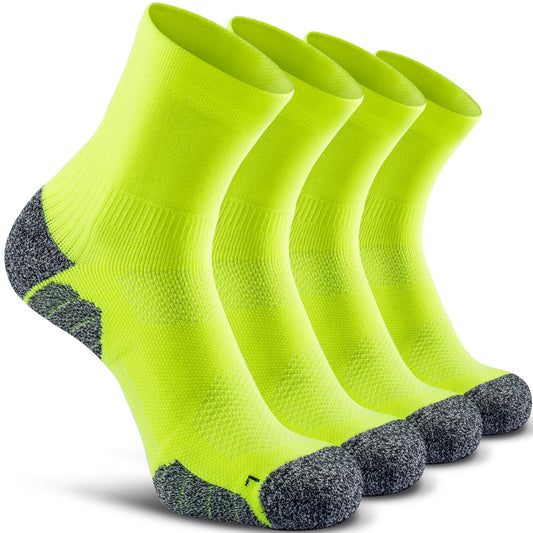 CWVLC Compression Athletic Unisex Quarter Socks Cushioned, 4-Pairs Lime-green, S