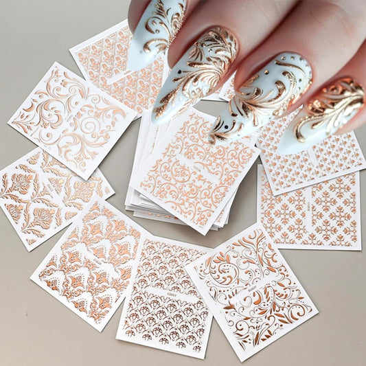 30 Sheets Rose Gold Nail Art Stickers Hollow Retro Floral Vine Design Self Adhesive Nail stickers Gold Line Nail Art Decals for Acrylic Nail decals Women and Girls Nail Supplies Decoration Accessories