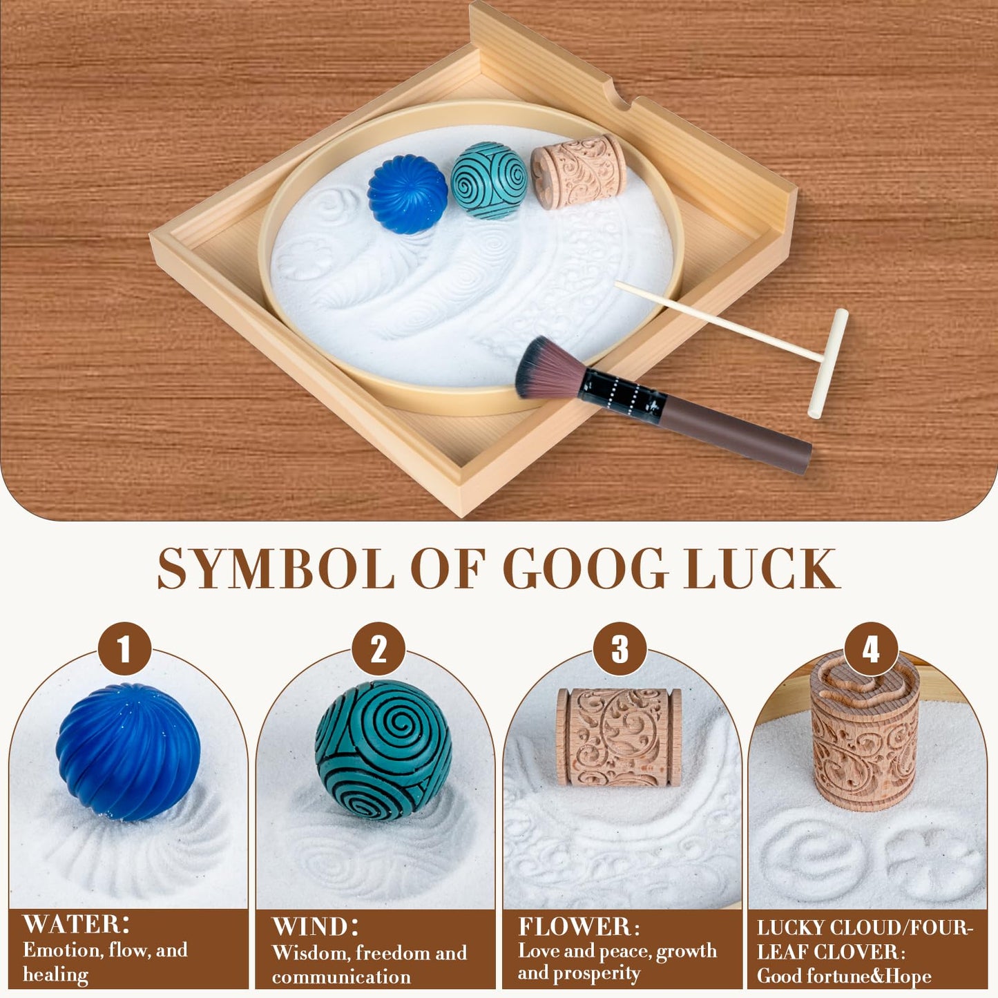 Hugbow Japanese Zen Garden Kit for Desk,Two-in-One Mini Zen Garden with Incense,26PCS Sand Tray Therapy Kit with 3 Stamp Spheres,Japanese Decor for Home&Office Desk and Meditation Therapy