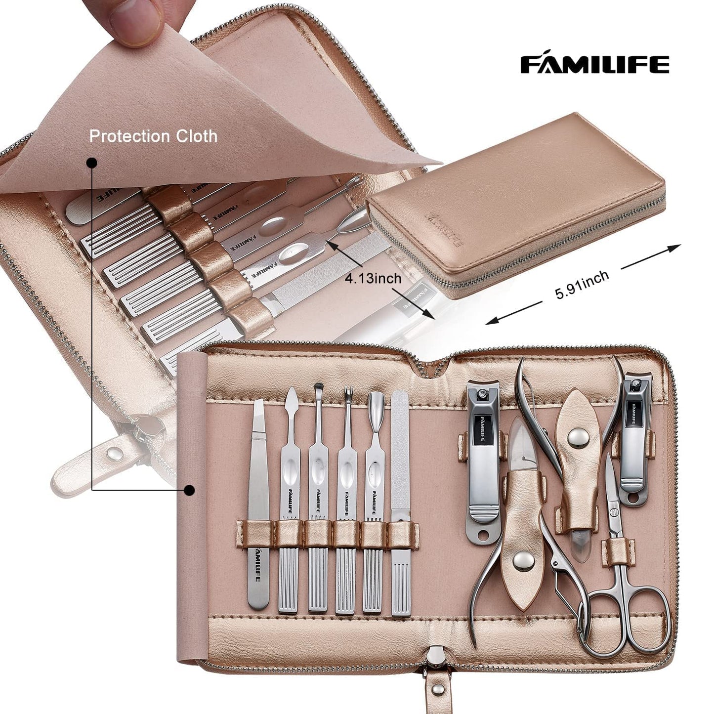 FAMILIFE Manicure Set Professional Manicure Kit 11 in 1 Christmas Gift for Women and Men Nail Kit and L07 100% Stainless Steel Ingrown Toenail File and Lifter Double Sided