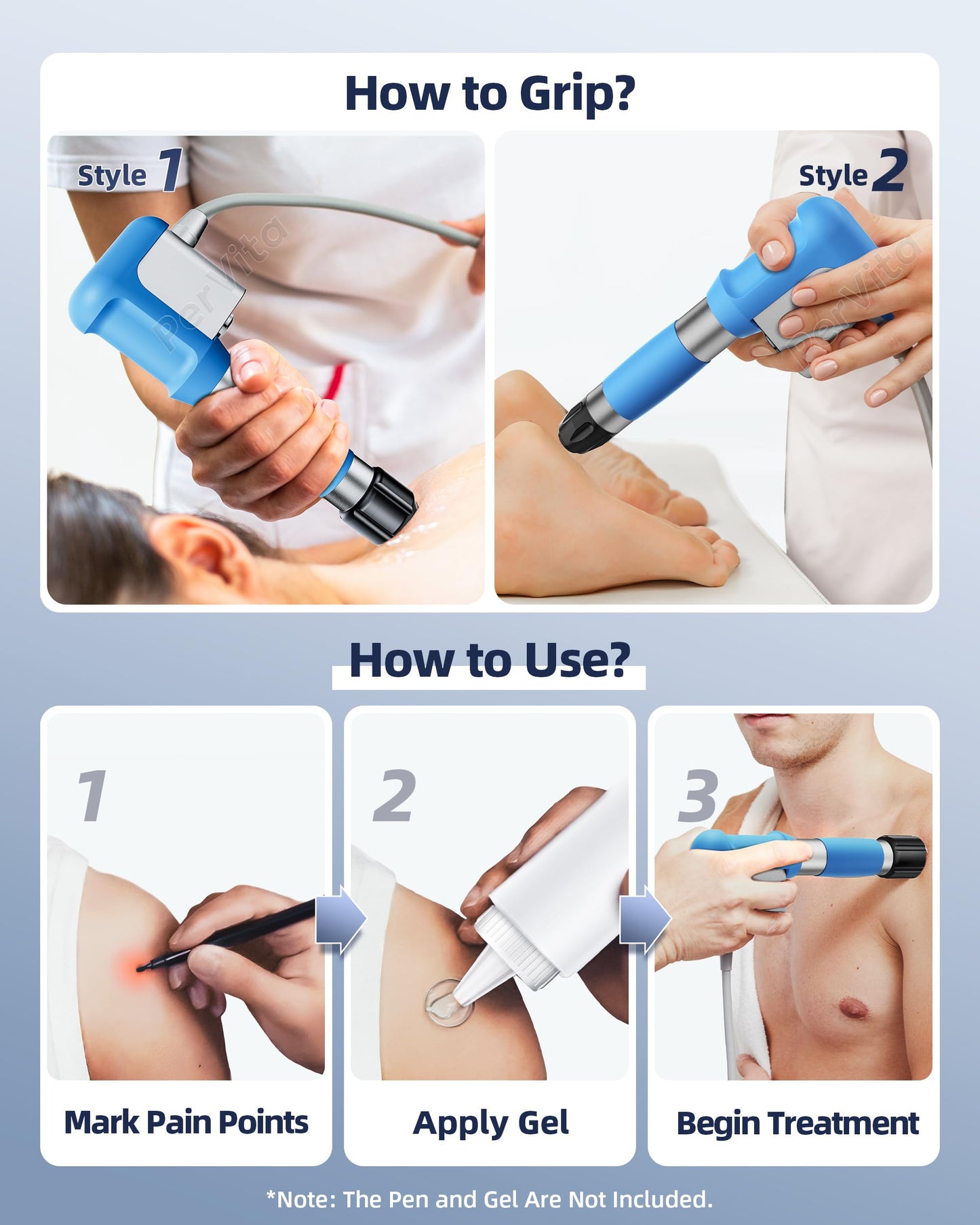 PerVita Medical Shockwave Therapy Machine Extracorporeal Shock Wave Therapy Machine Pain Relief for Muscles and Joints, Full Metal Handle for Stable Energy Output, Safe and Easy to Use PSP15