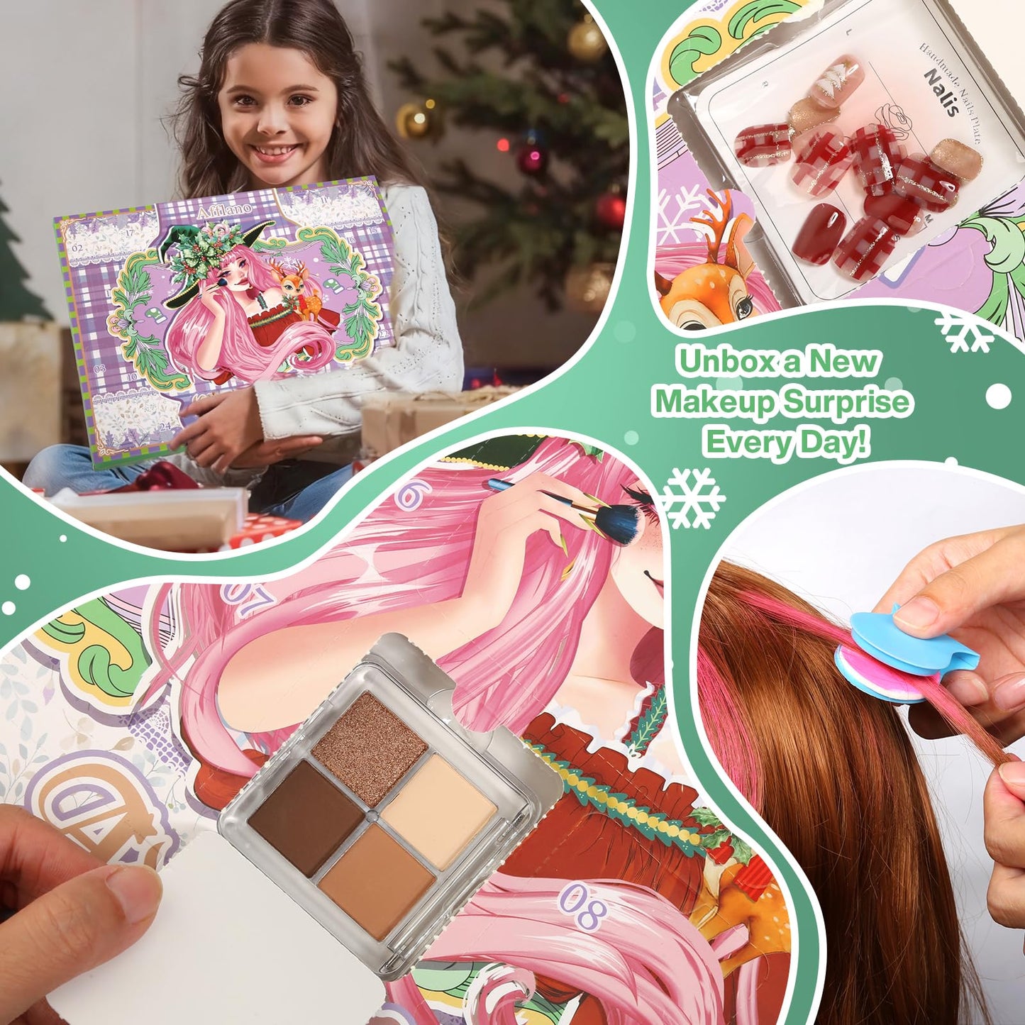 Makeup Advent Calendar 2026 Teens Girl, 24 Days Christmas Countdown Face Eyes Lip Nail Beauty Advent Calendar for Girls Women, 24 Pcs Xmas Holiday Makeup Gifts Sets, Festival Surprise Full Makeup Kits