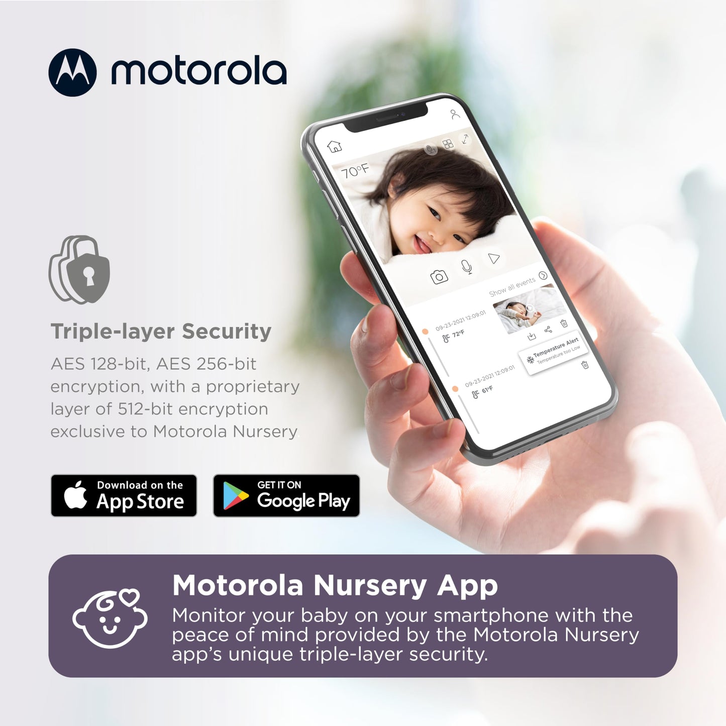 Motorola Nursery PIP1610 HD Connect Baby Monitor Camera, 5", WiFi, Wall Mount, 1080p, 1000ft Range, 2-Way Audio, Pan/Tilt/Zoom, Room Temp, Lullabies