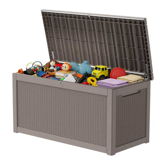Decksplore 320 Gallon Outdoor Storage Box Resin Deck Box All Weather Waterproof Large Lockable Storage Container Deck Box for Patio Furniture, Garden Tools, Lockable, Grey