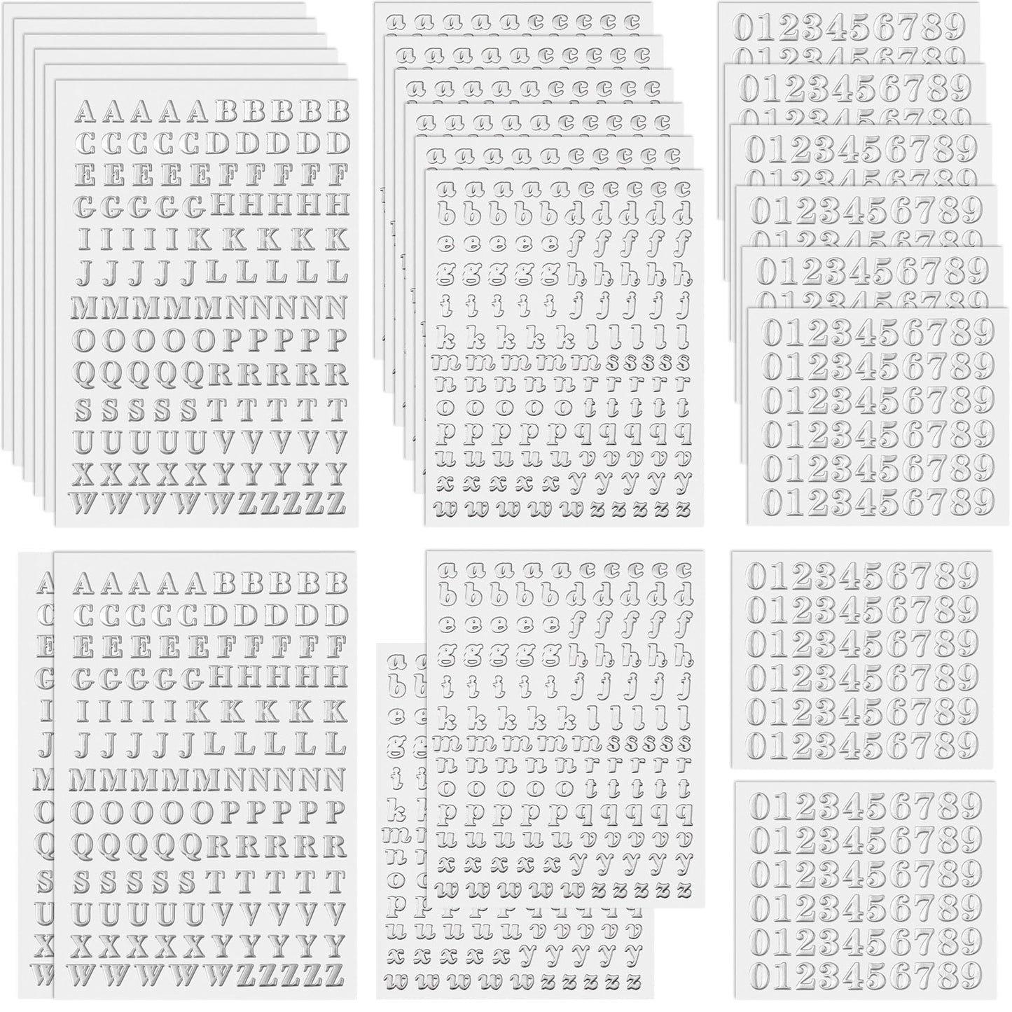 ANCIRS 24 Pack Resin Mini Letter Stickers for Nail Art - Glittering Epoxy Alphabet Number Stickers - Self Adhesive, Silver