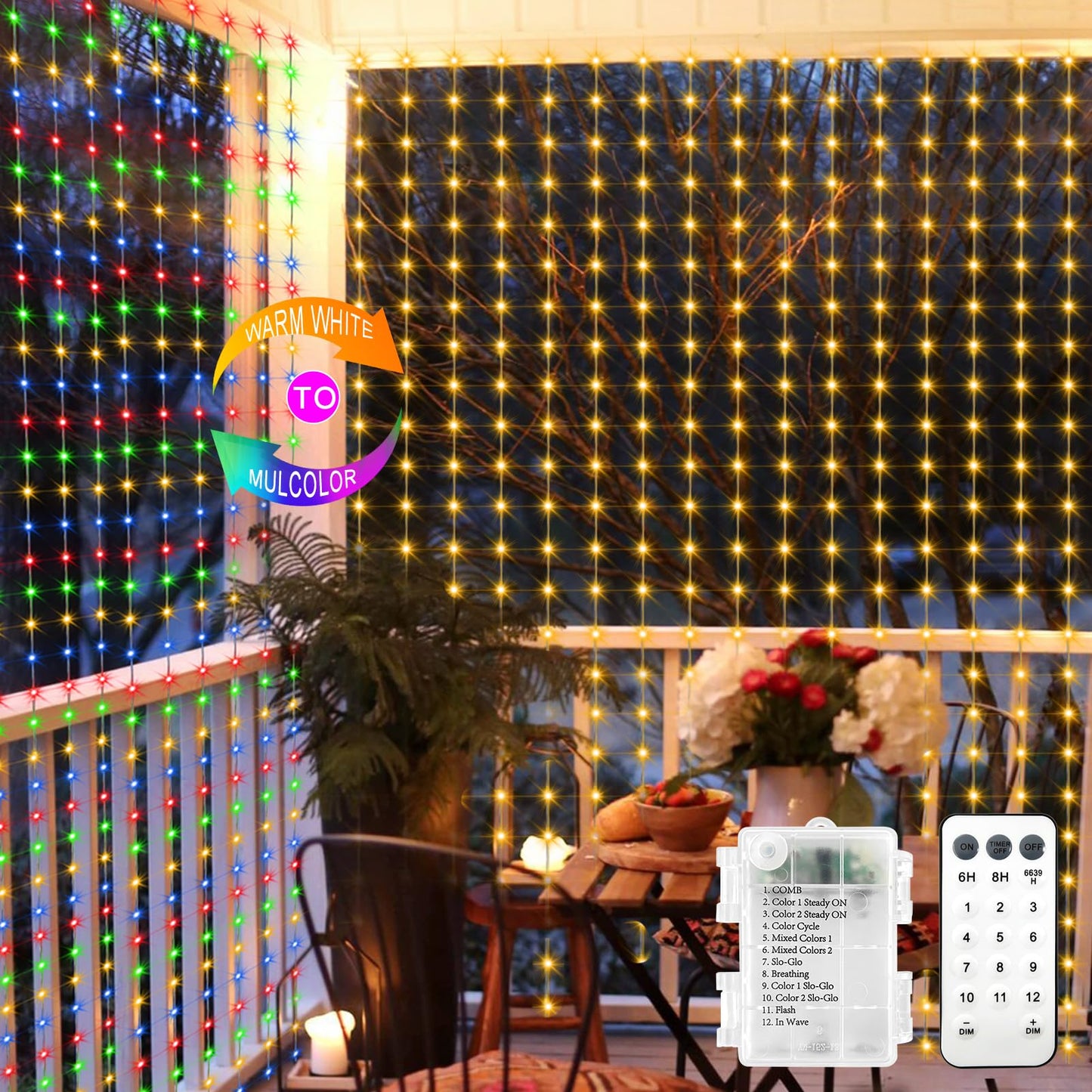 echosari Curtain Lights Battery Operated, 200 LED Curtain Fairy Lights 6.6×6.6ft with Remote Timer Outdoor Wall Light Fully Waterproof for Wedding Backdrops Bedroom Decor (Cool White)