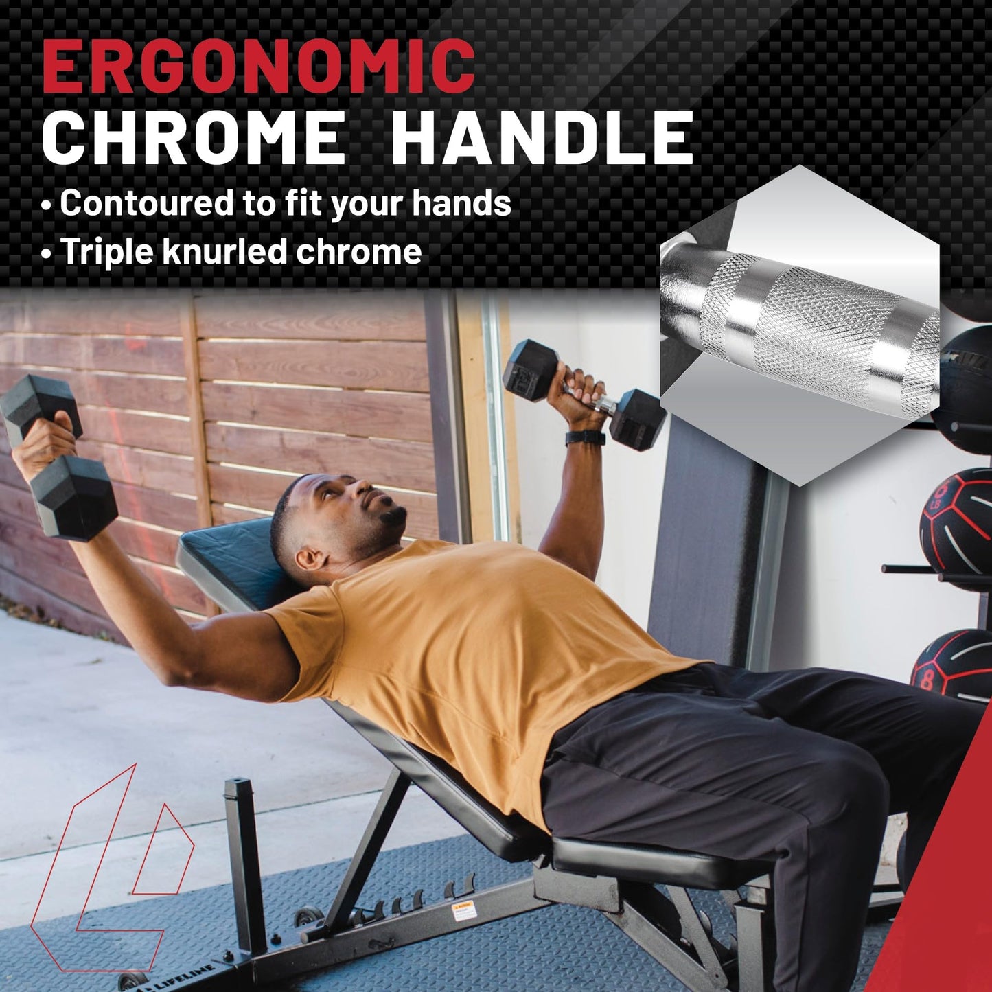 Lifeline Hex Dumbbells – Premium Quality, Low Odor, and Ergonomic Knurled Handle, 65 lb