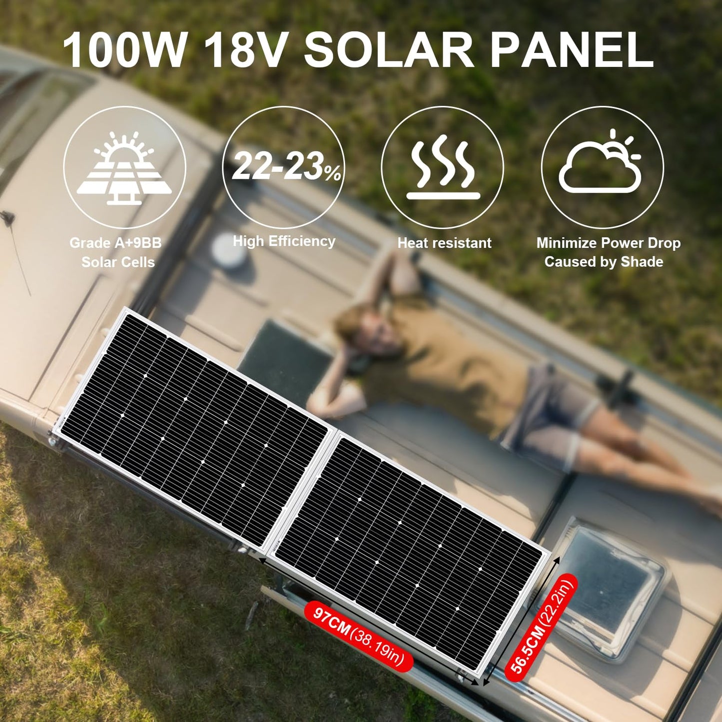 DOKIO 200W Solar Panel Kit (2×100W) Monocrystalline with Aluminum Frame and MC4, Mounting Brackets, Clips & 5m Cable for RV, Boat, Roof, Off-Grid (Controller Required)